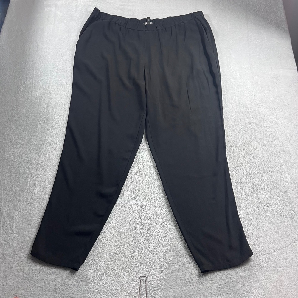 Eileen Fisher Black 100% Silk Elastic Waist Tapered Pants XL